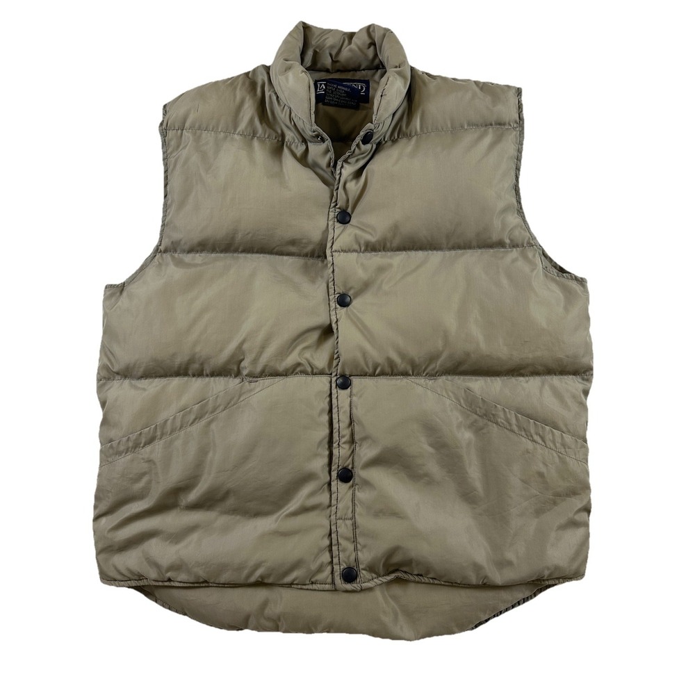 Lands End Goose Down Puffer Best Beige Layer Unisex Medium Warm Vtg Khaki Snap‎
